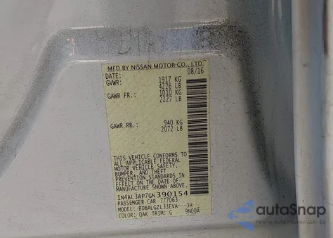 2016 Nissan Altima 2.5 S z USA, uszkodzony, nr VIN 1N4AL3AP7GN390154